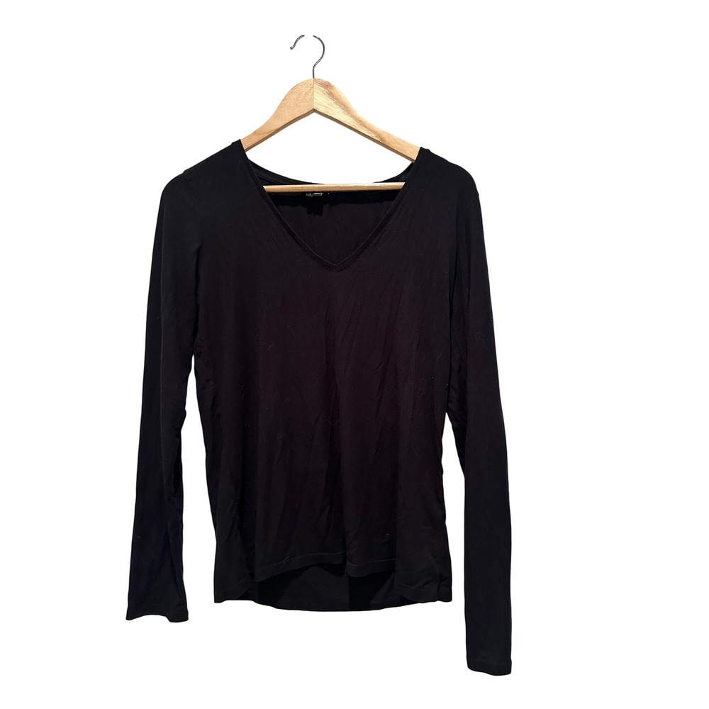 Theory Isakal Rib Viscose Black V-Neck Long Sleeve Top Large‎ Minimalist Capsule